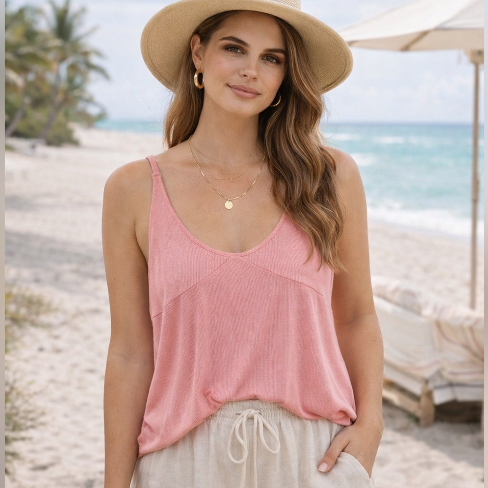 POL PINK V-Neck TANK TOP SIZE LARGE